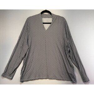 Talbots Womens Long Sleeve Blouse Plus Size 2X Black & White Geometric Pattern